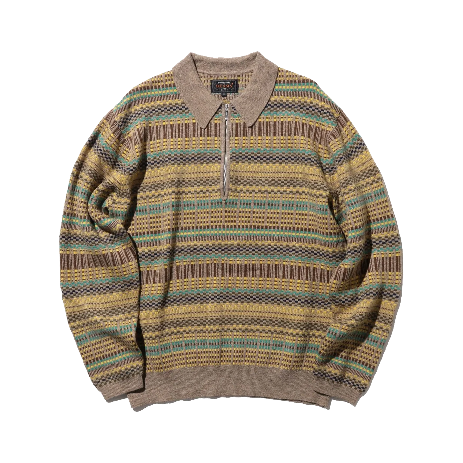 Half Zip Knit Polo Jacquard - Khaki
