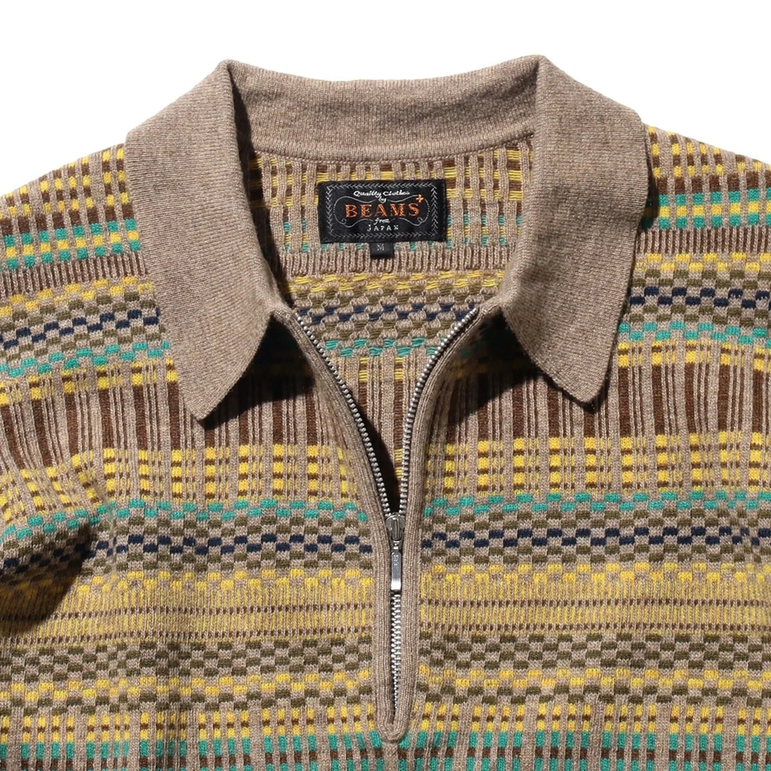 Half Zip Knit Polo Jacquard - Khaki - Image 2