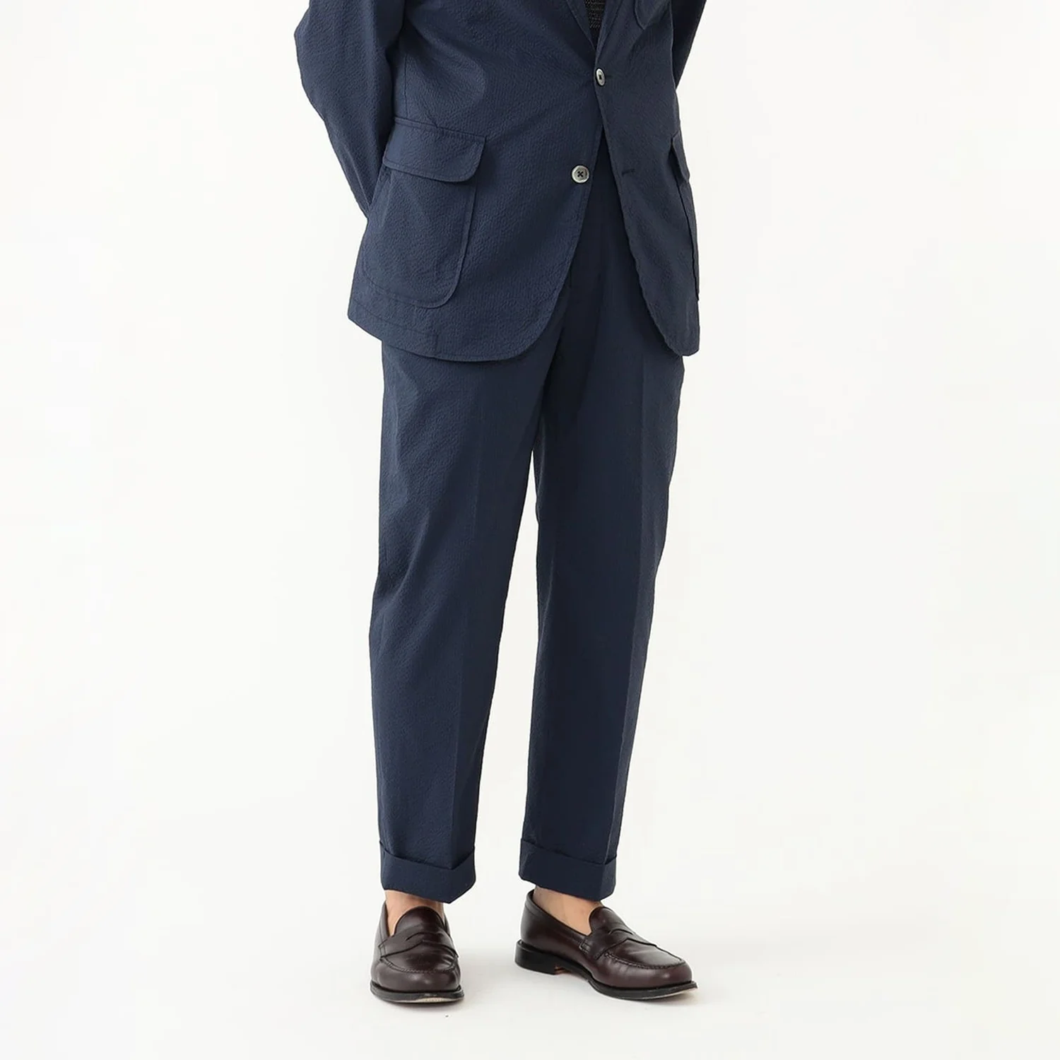 IVY Trousers Ankle-Cut Coolmax® Seersucker - Navy Solid - Image 3