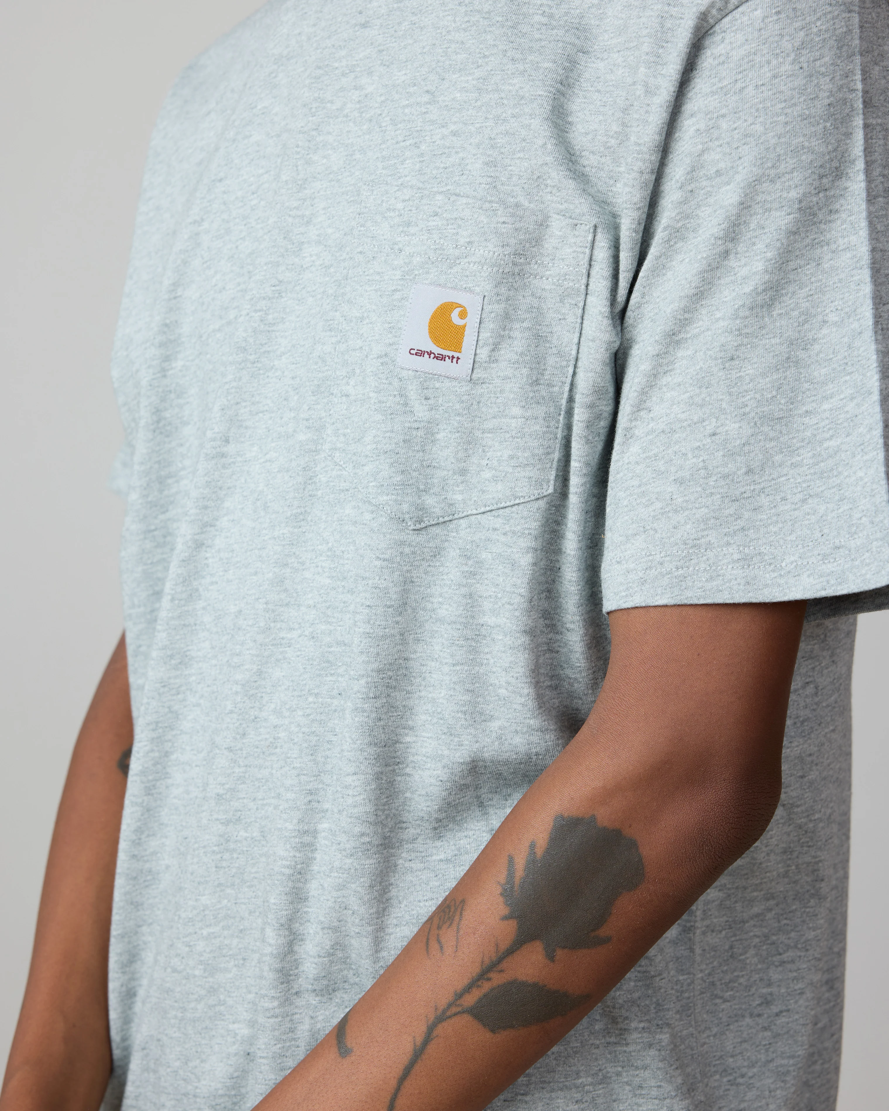 S/S Pocket T-shirt- Grey Heather - Image 3