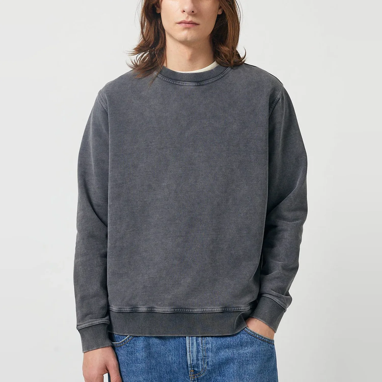 French Terry Crewneck - Washed Black - Image 2