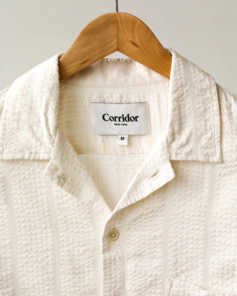 Striped Seersucker Short Sleeve Shirt - White - Image 3