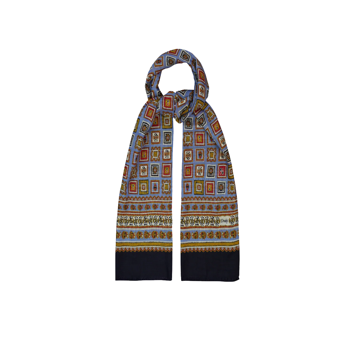 Medallion Tubular Scarf - Black Blue & Gold
