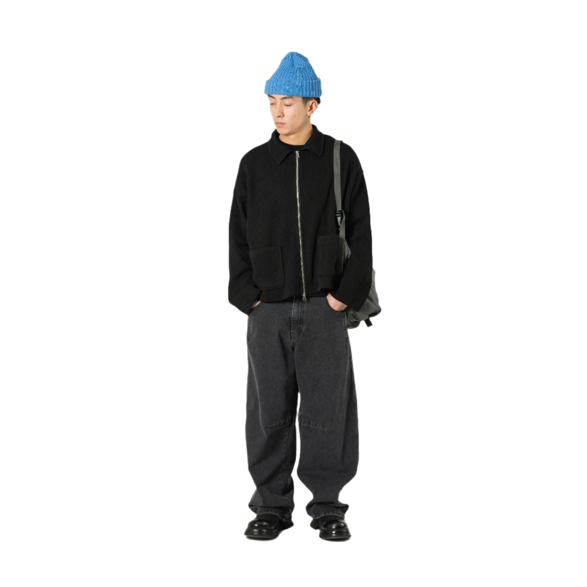 Double Zip Up Pocket Sweater - Black - Image 4