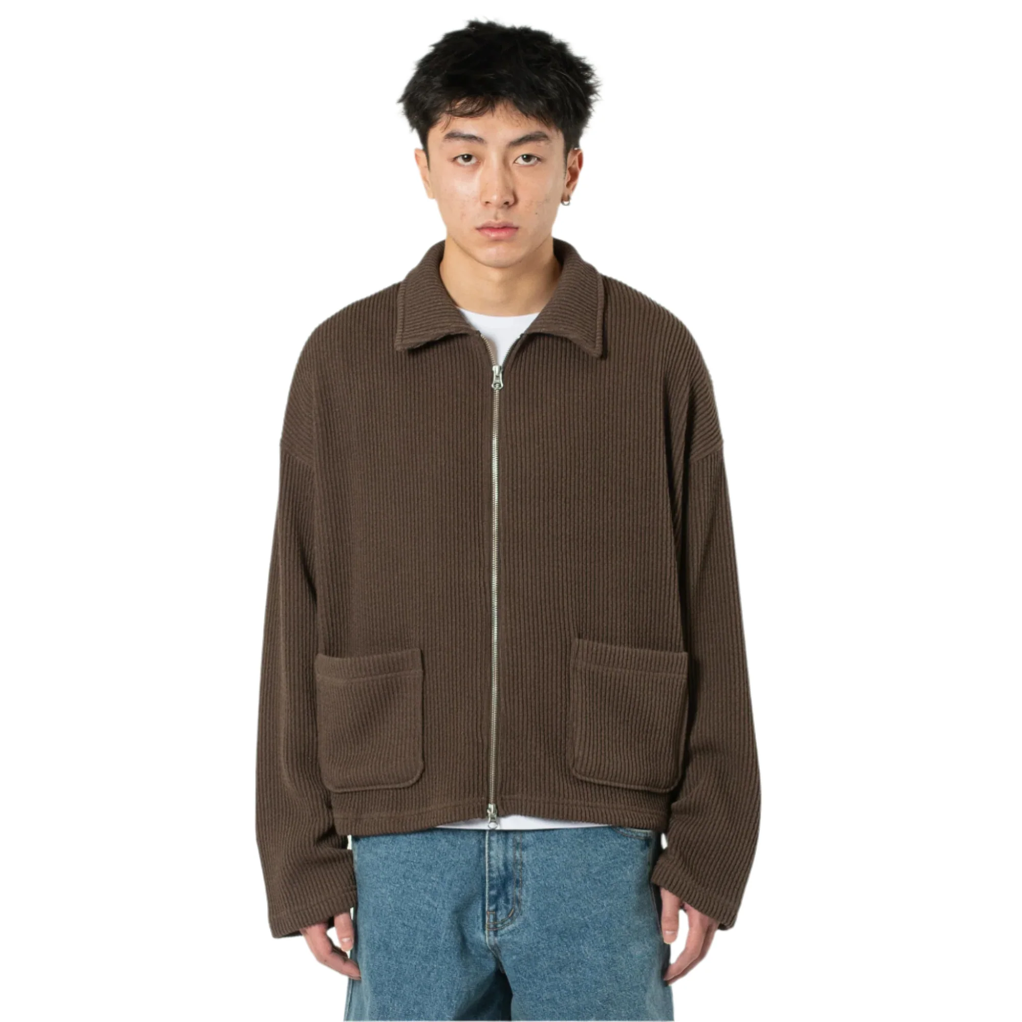 Double Zip Up Pocket Sweater - Brown - Image 2