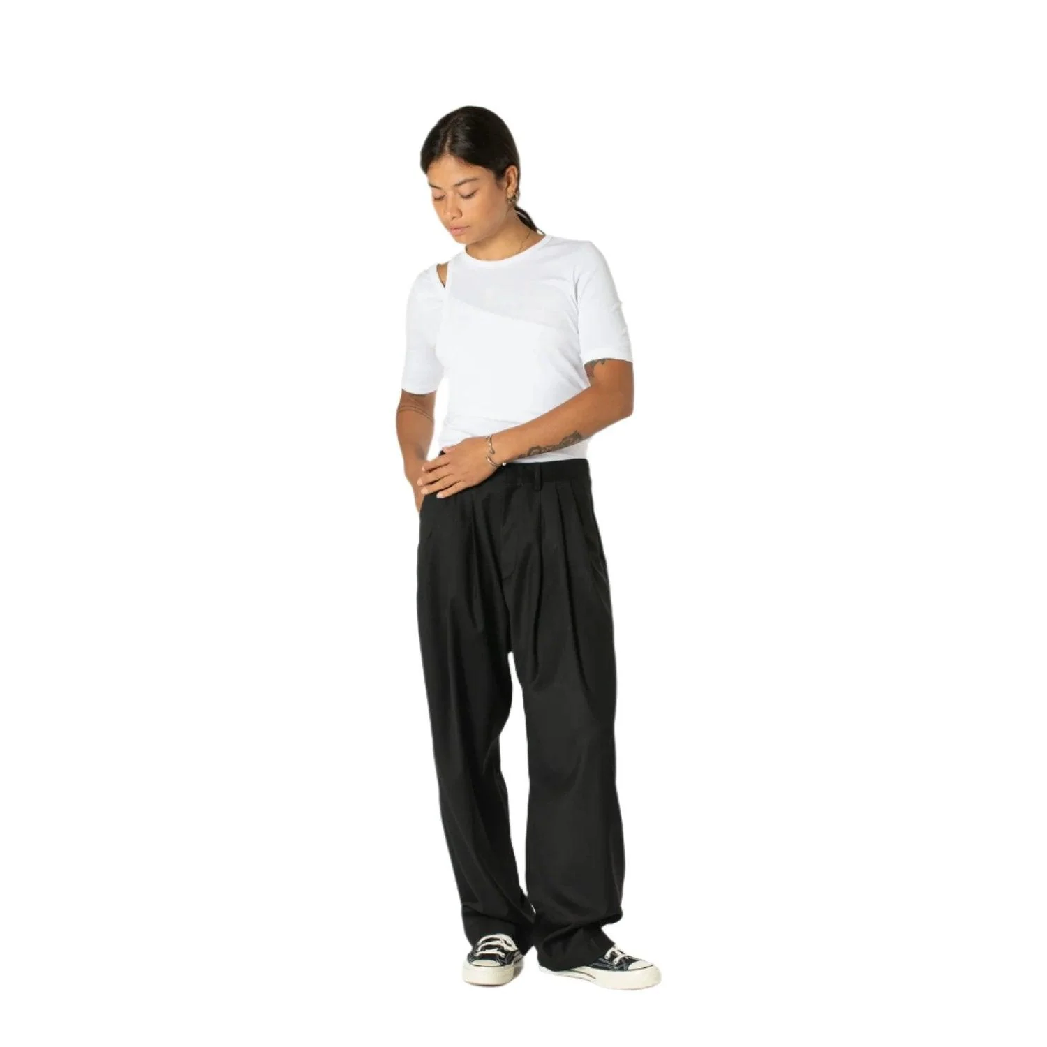 Pintuck Wide Trousers - Black