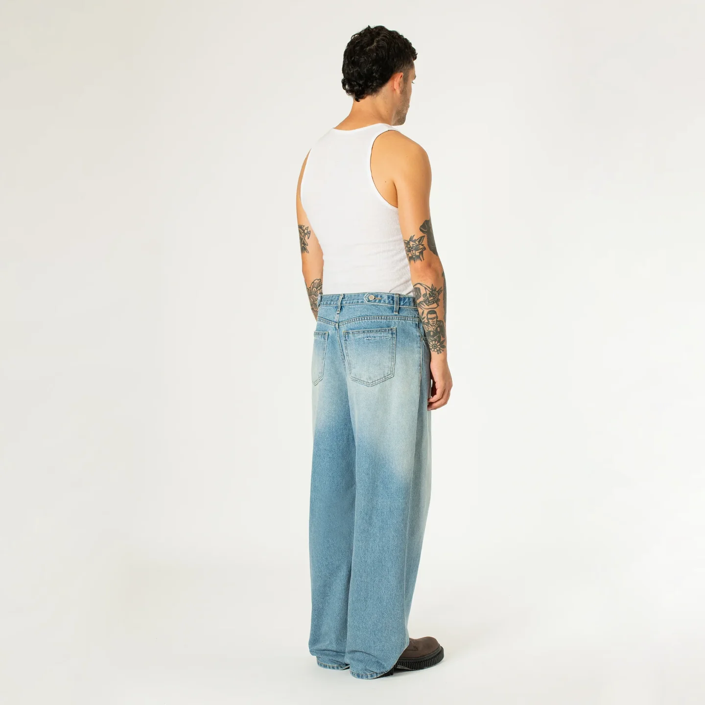 Side-button Denim Jeans - Blue - Image 3