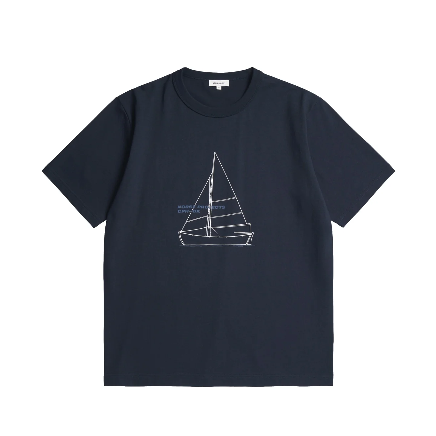 Holger Organic Boat Print T-Shirt - Dark Navy