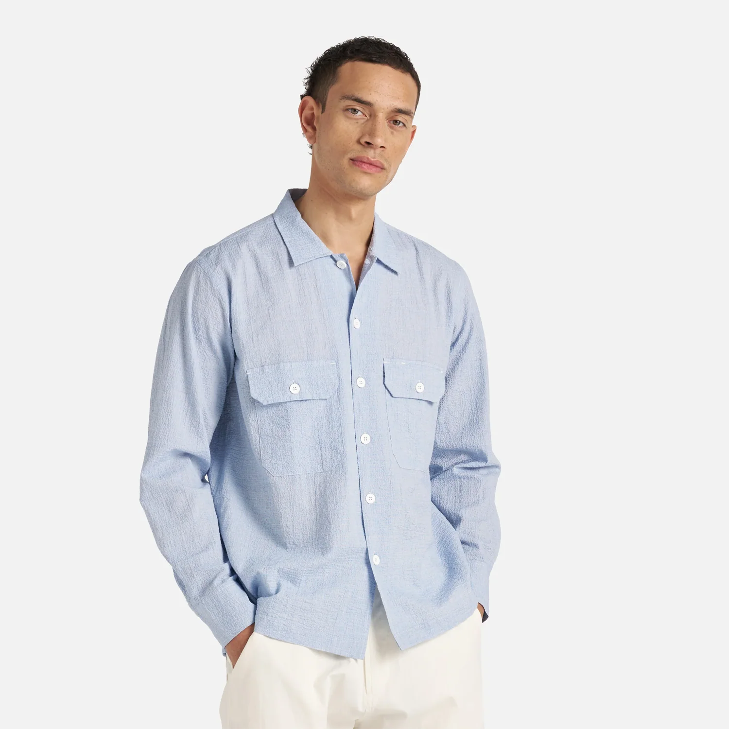 L/S Utility Shirt - Pale Blue Seersucker - Image 5