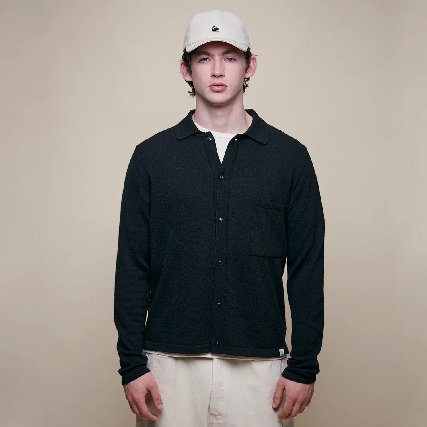 Merino Wool-Cashmere-Silk Long Sleeve Shirt - Deep Black - Image 2