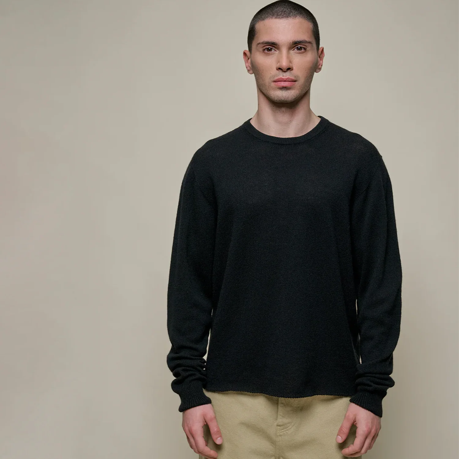 Lightweight Merino Wool-Cashmere-Silk Sweater - Deep Black - Image 2