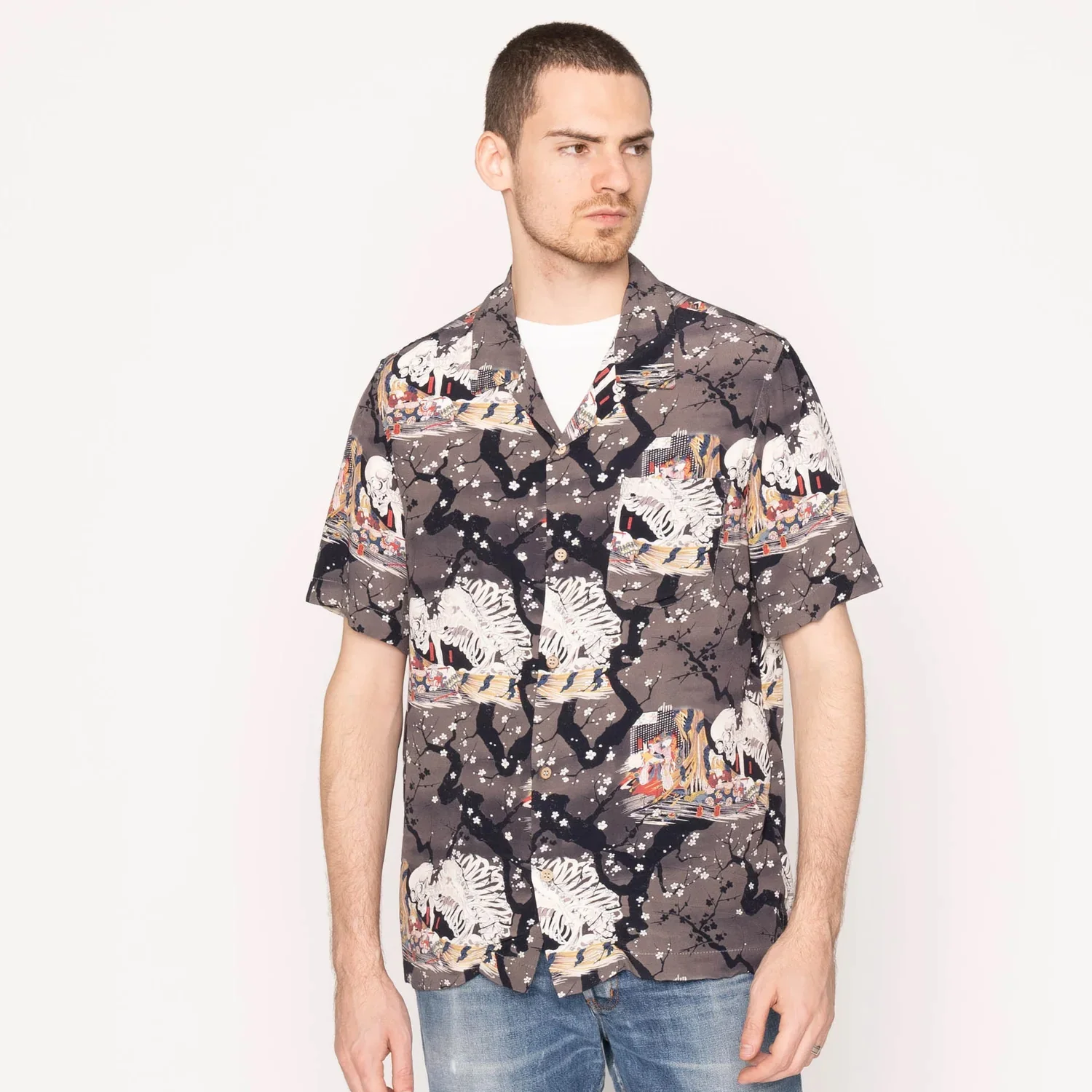 S/S Aloha Shirt - Dark Grey Skeletons - Image 2
