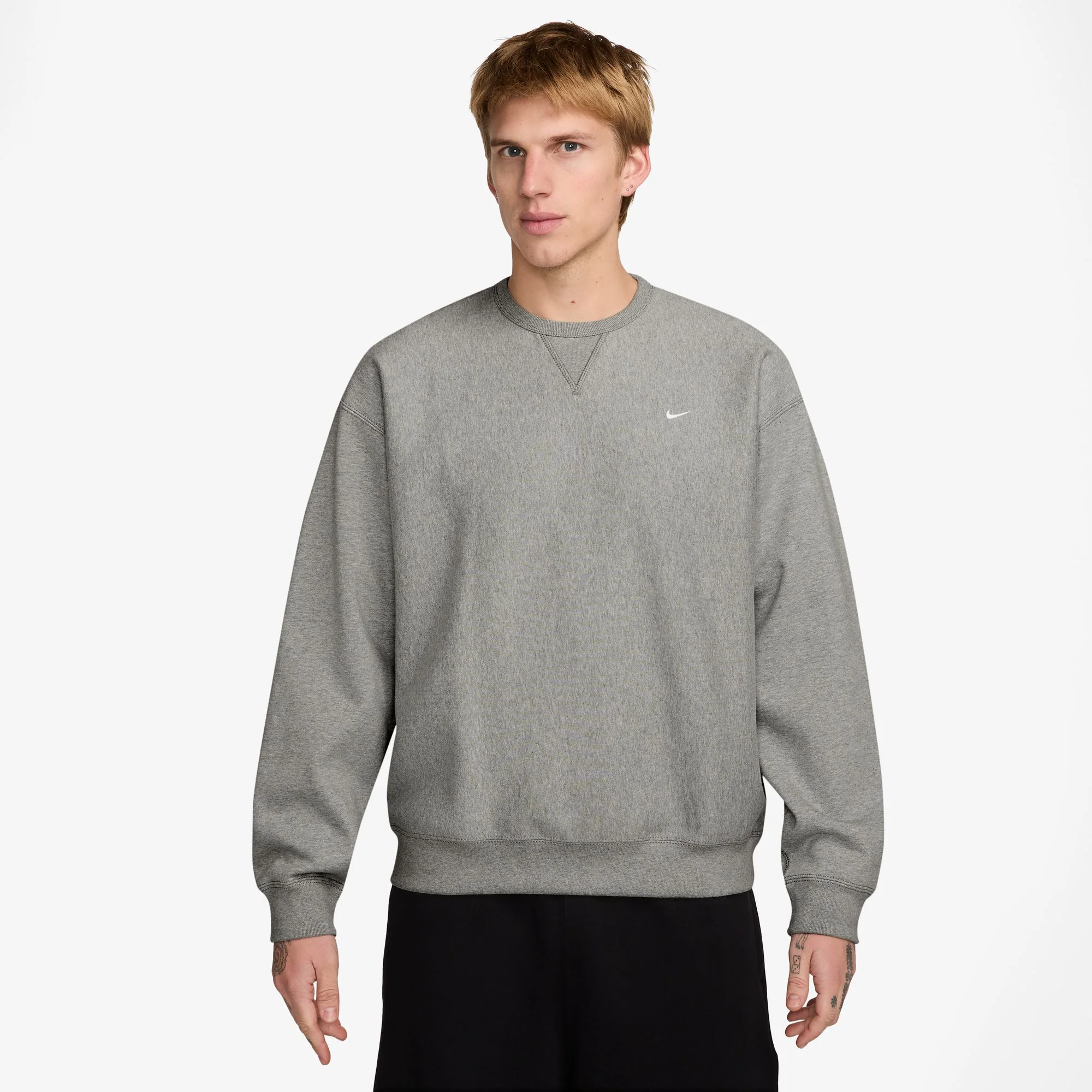 Nike Solo Swoosh Crewneck - DK GREY HEATHER/WHITE - Image 2