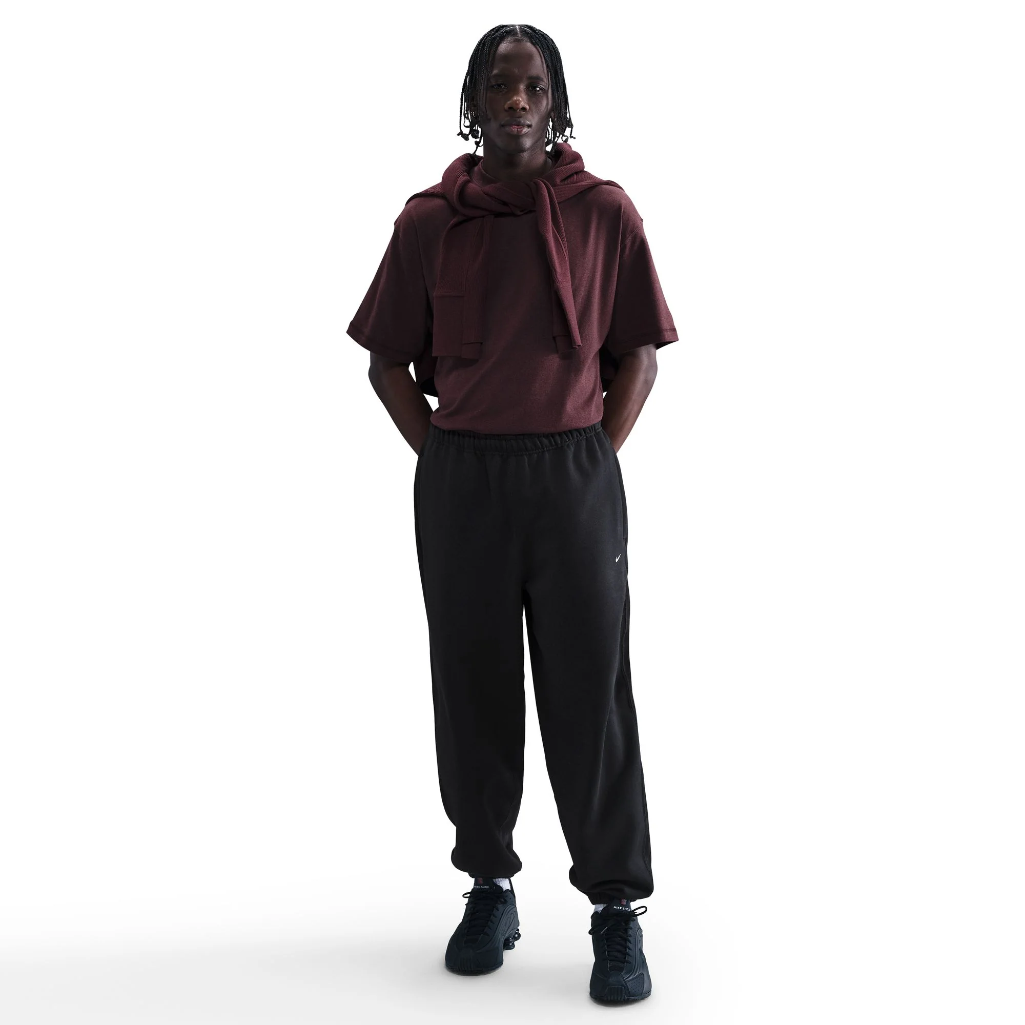 Nike Solo Swoosh Cuffed Fleece Pants - BLACK/BLACK/WHITE - Image 3
