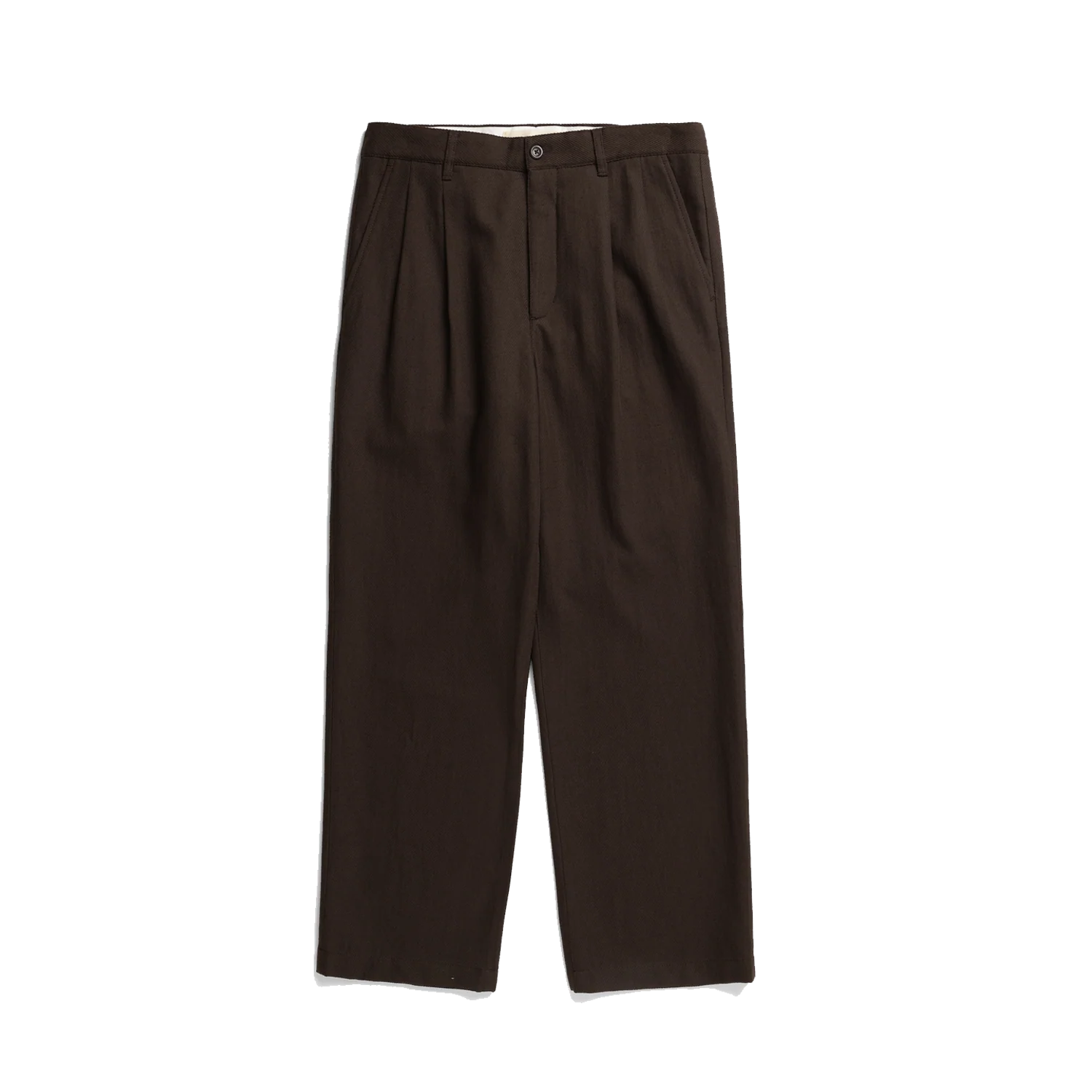 Hestur Relaxed Cotton Linen Twill Pleated Trouser - Brown