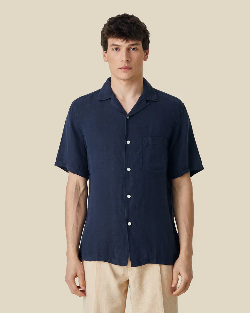 Linen Camp Collar - Navy - Image 3