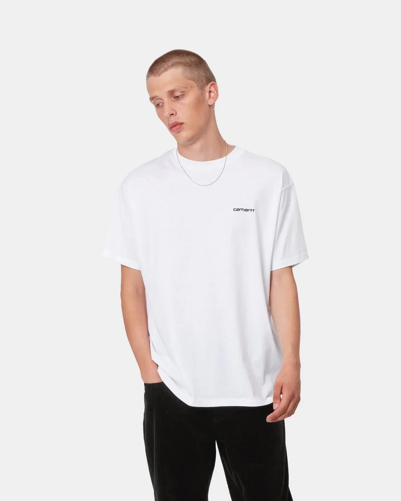 S/S Script Embroidery Tee - White / Black - Image 3