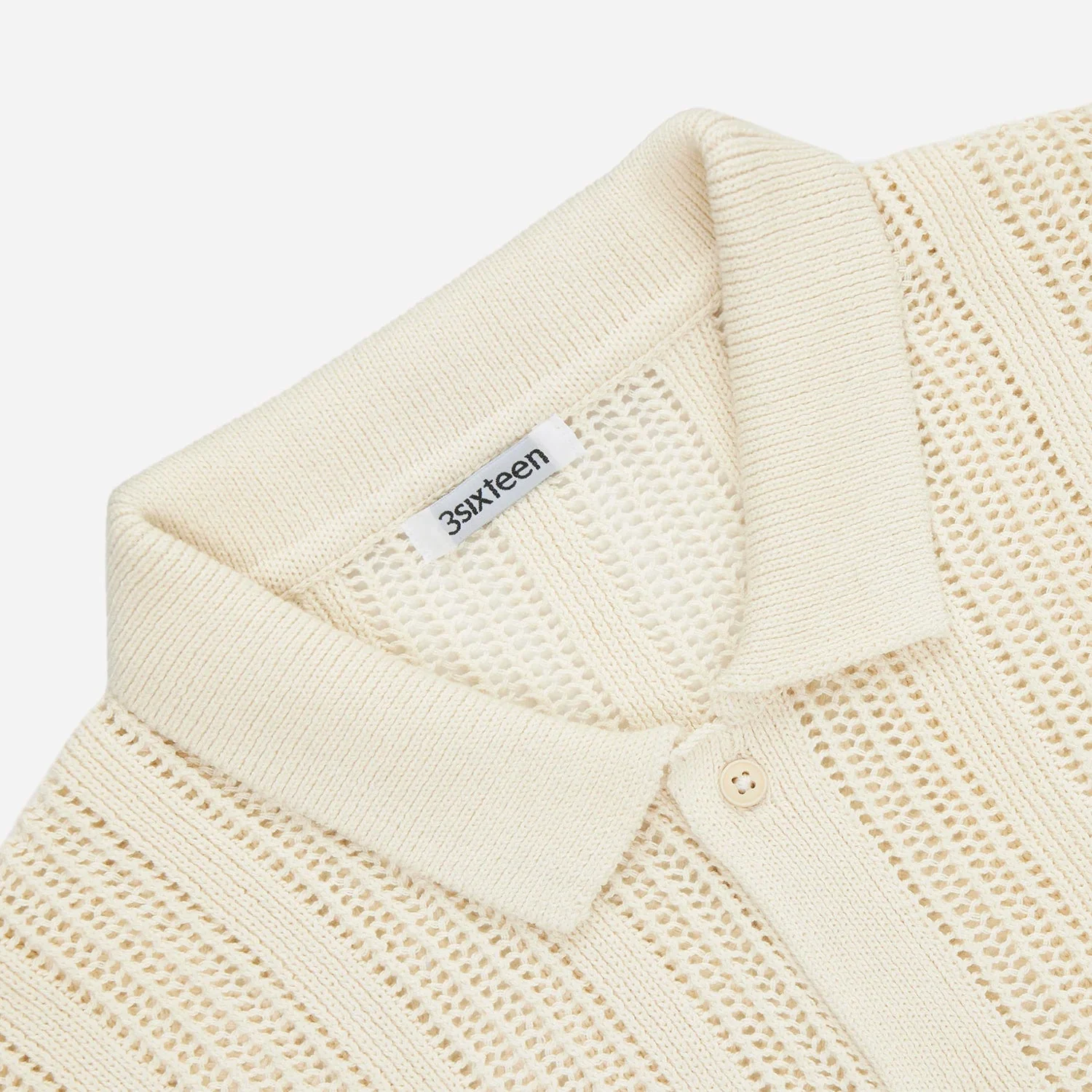 Short Sleeve Knit Shirt - Ecru Mesh Stripe - Image 5