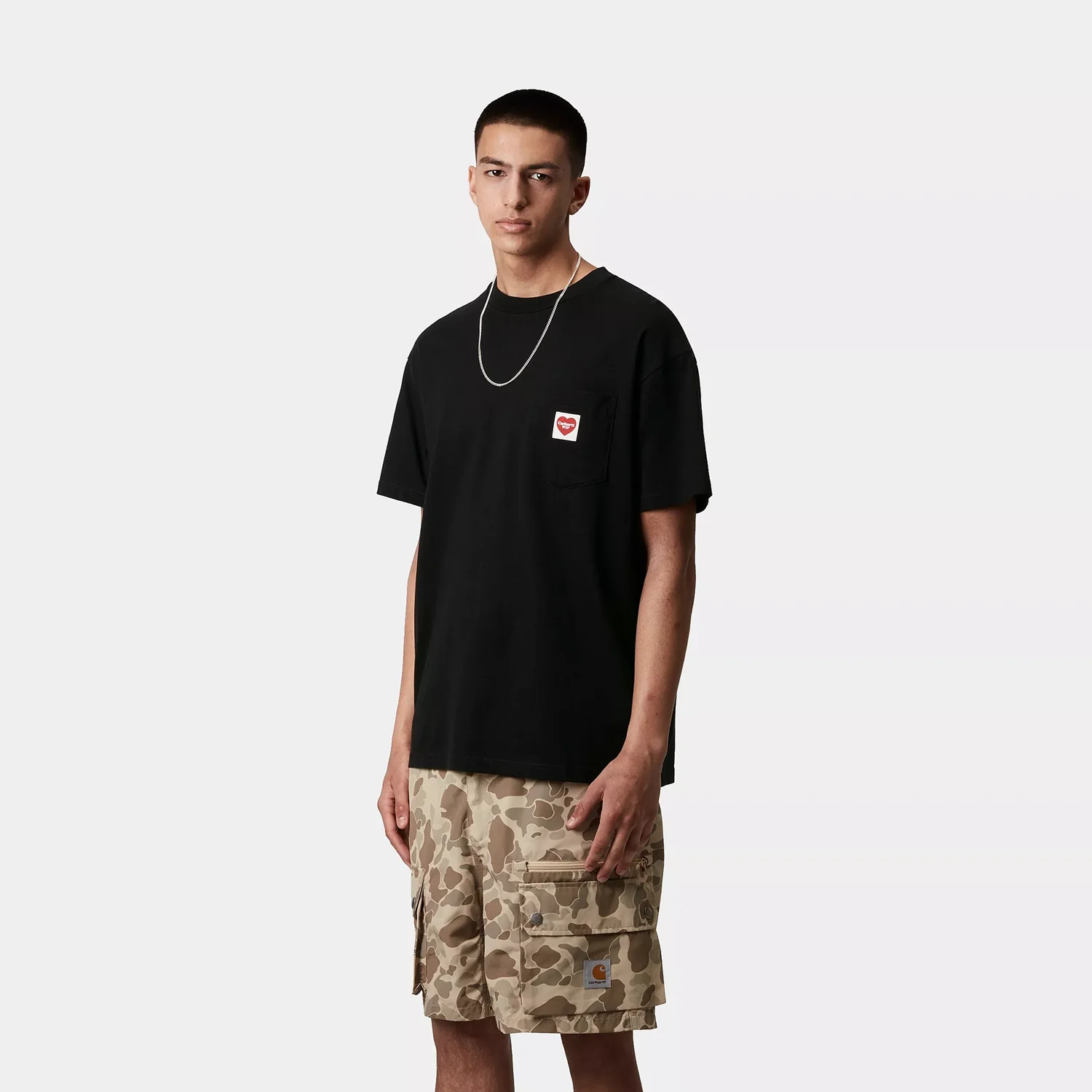 S/S Pocket Heart T-Shirt- Black / Red - Image 2
