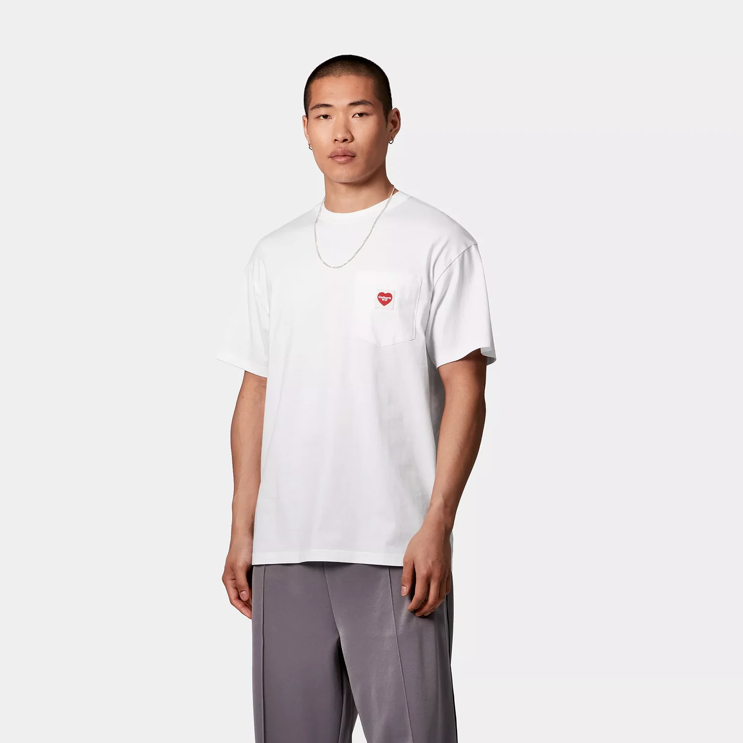 S/S Pocket Heart T-Shirt - White / Red - Image 2