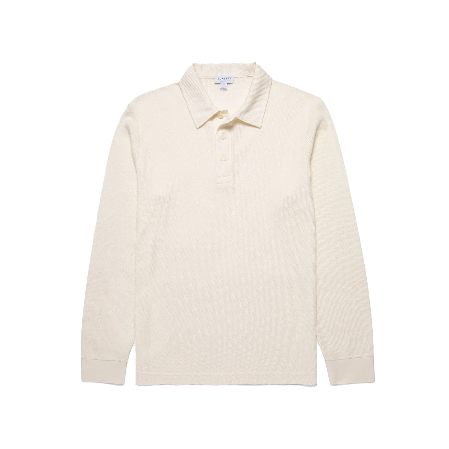 Long Sleeve Waffle Polo Shirt - Ecru