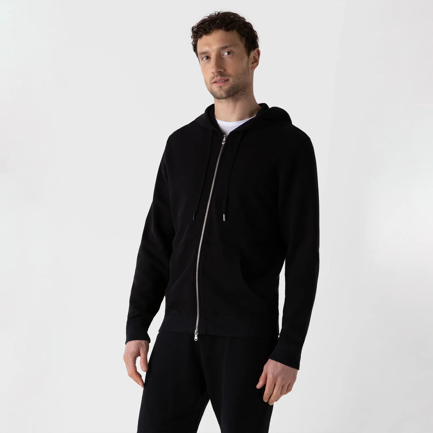 Loopback Zip-Up Hoodie - Black - Image 5