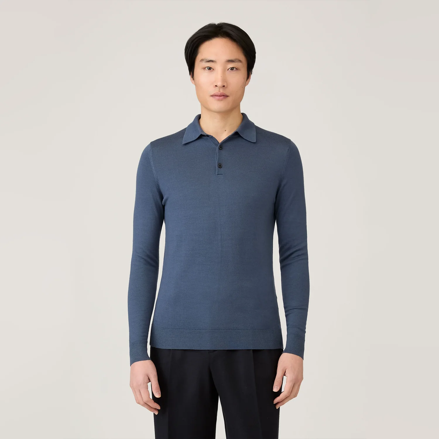 Merino LS Polo Shirt - Slate Blue - Image 3