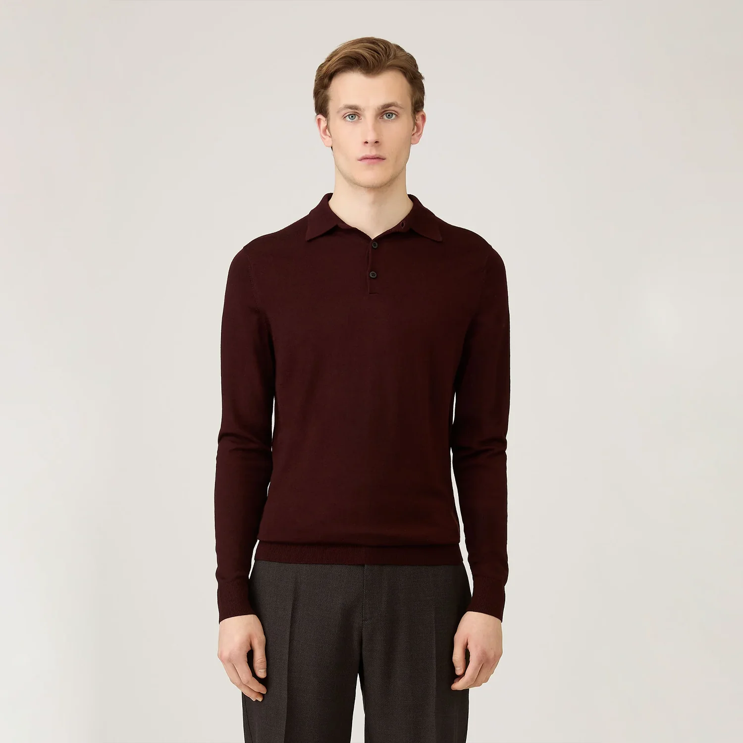 Fine Knit Merino L/S Knit Polo Shirt - Bakelite - Image 3