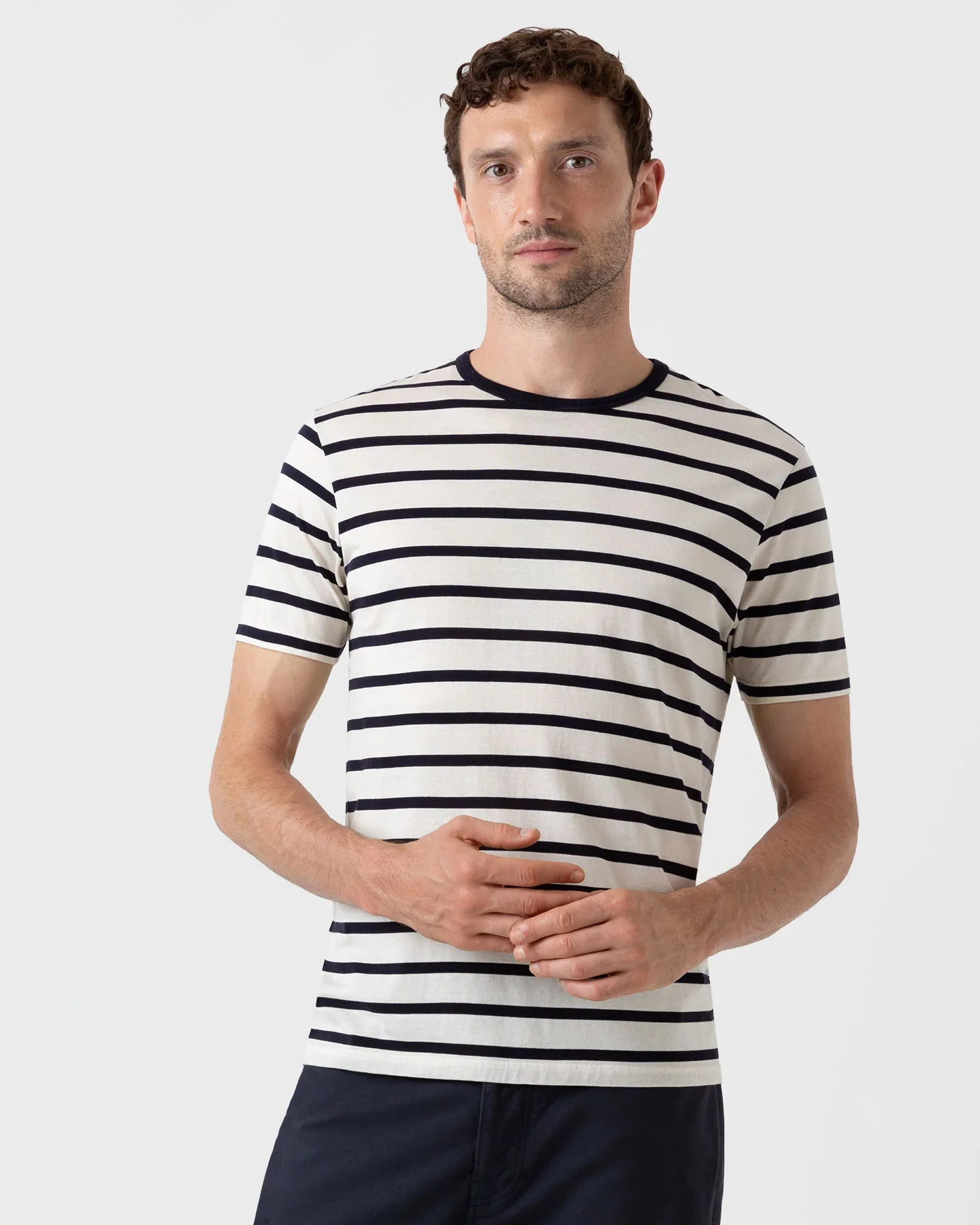SS CREW NECK TEE - Ecru / Navy Breton - Image 3
