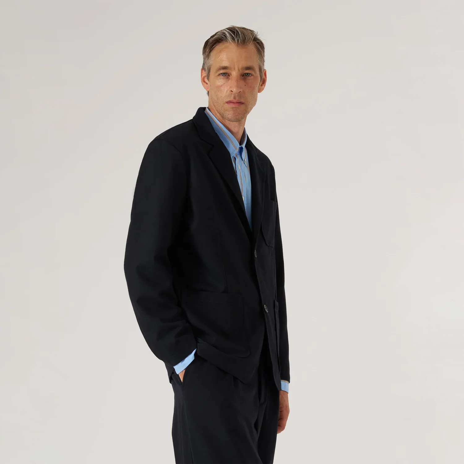 Two Button Jacket - Upcycled Navy Tweed - Image 3
