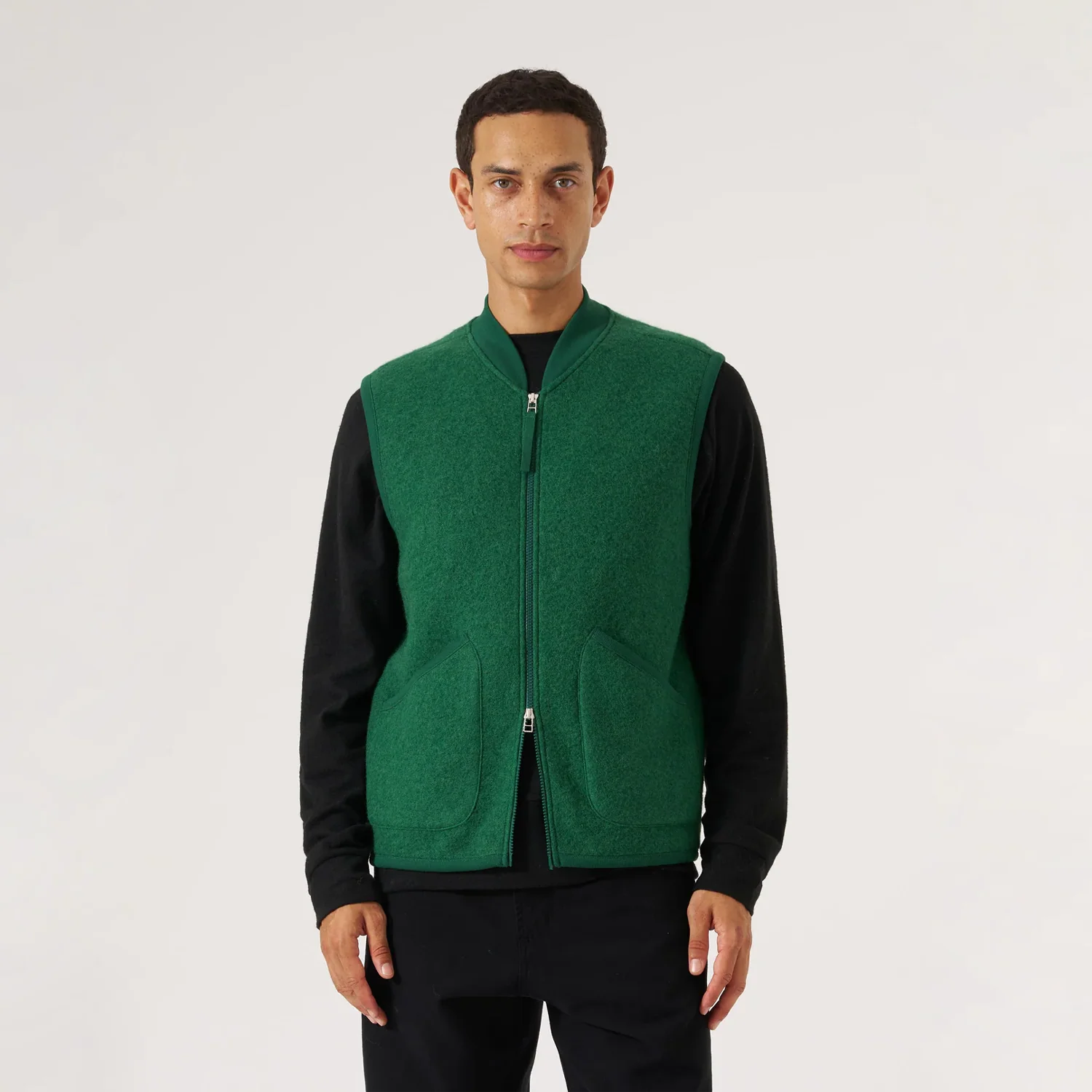 Zip Waistcoat Wool Fleece - Green - Image 2