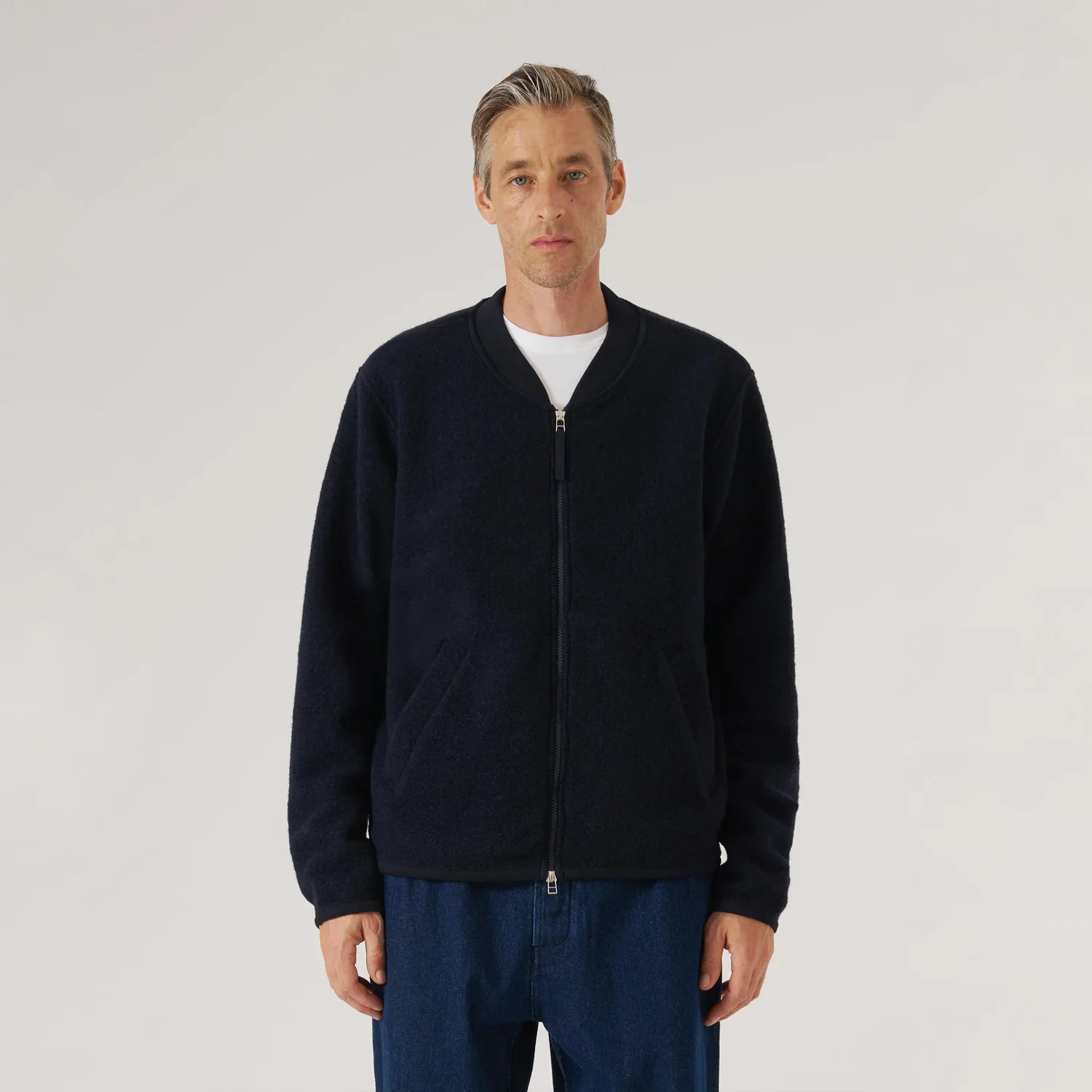 Zip Bomber Wool Fleece - Navy - Image 3