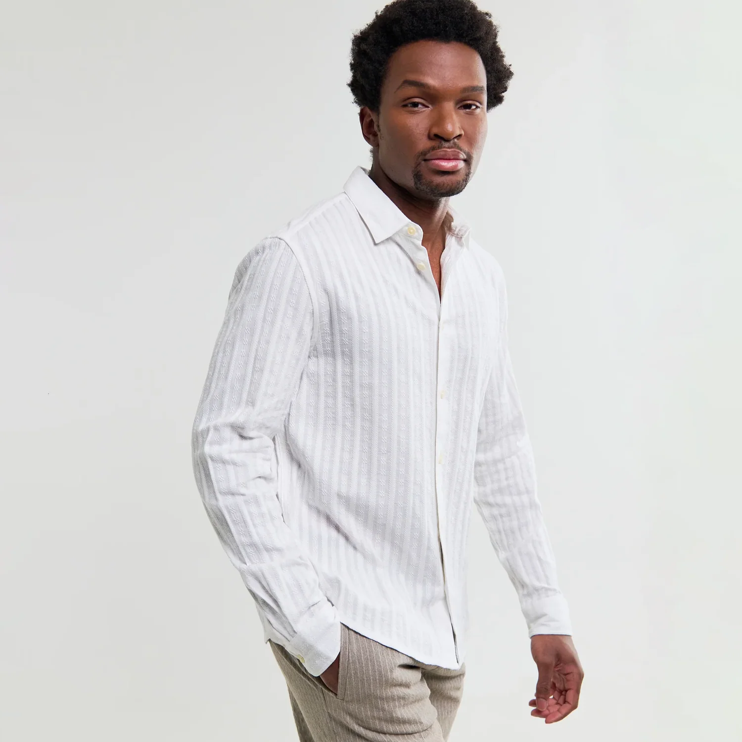 Dartford Dobby Stripe Organic Cotton Shirt - White - Image 3